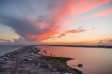 sunset over the bay and gulf