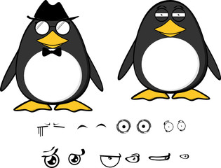 Fototapeta premium Cute penguin cartoon character with different facial expressions and emotions