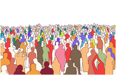 Illustration of large mass of people in perspective and color