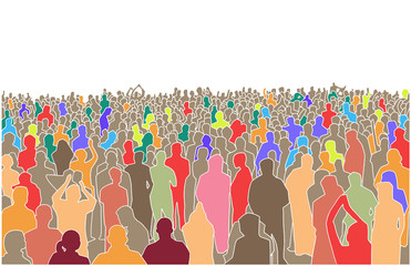 Illustration of large mass of people in perspective and color - obrazy, fototapety, plakaty