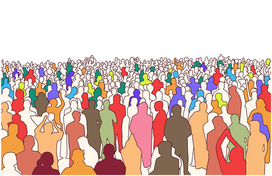Illustration of large mass of people in perspective and color