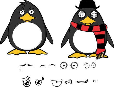 cute little penguin baby cartoon expressions set in vector format very easy to edit