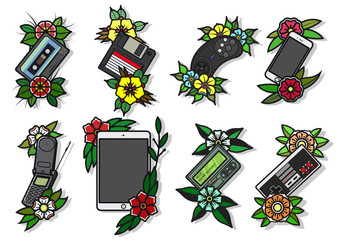 Vector Traditional Tattoo Designs Electronic Objects