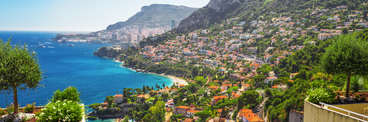 Fototapeta na wymiar View to Monte Carlo and Monaco from Roquebrune Cap-Martin