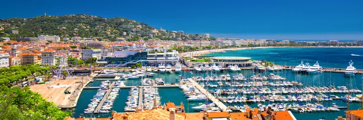 Peel and stick wall murals Mediterranean Europe Coastline view on french riviera with yachts in Cannes city center.