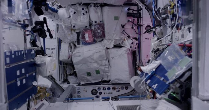 Inside space station in outer space