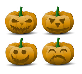  Halloween pumpkins in vector with set of different faces for icons and decorations