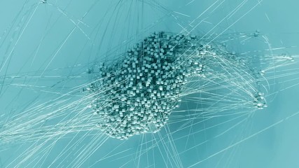 Animation depicting data blocks being gathered on a network. 4K UHD. Data gathering concept.