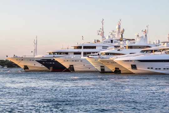Luxury, rich Yachts moored in a harbor of Porto Cervo