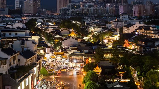 Time Lapse of Nanjing Confucius Temple scenic region and Qinhuai River at night,nanjing landmark,