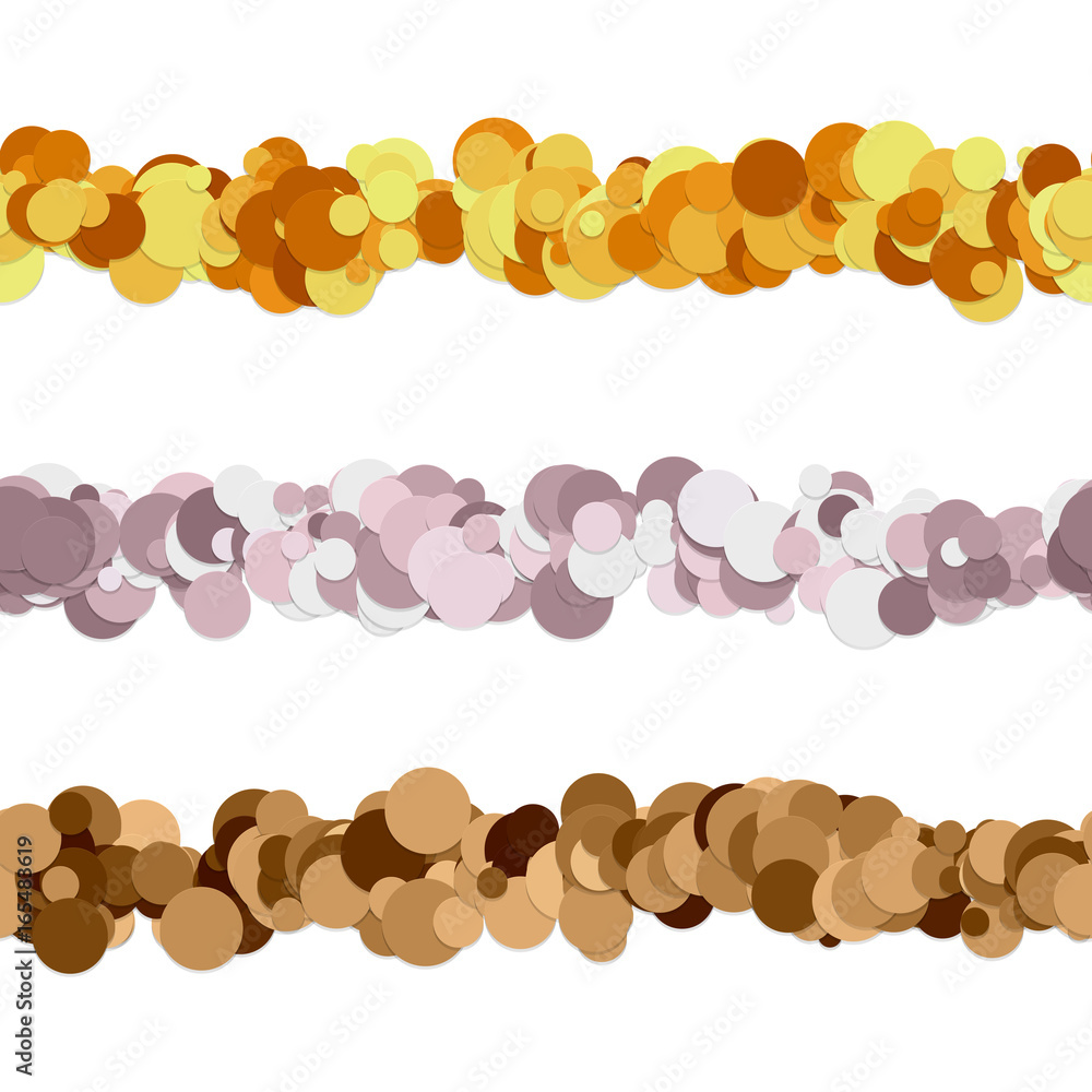 Poster Repeatable random dot pattern page dividing line design set - vector graphic elements from colored circles