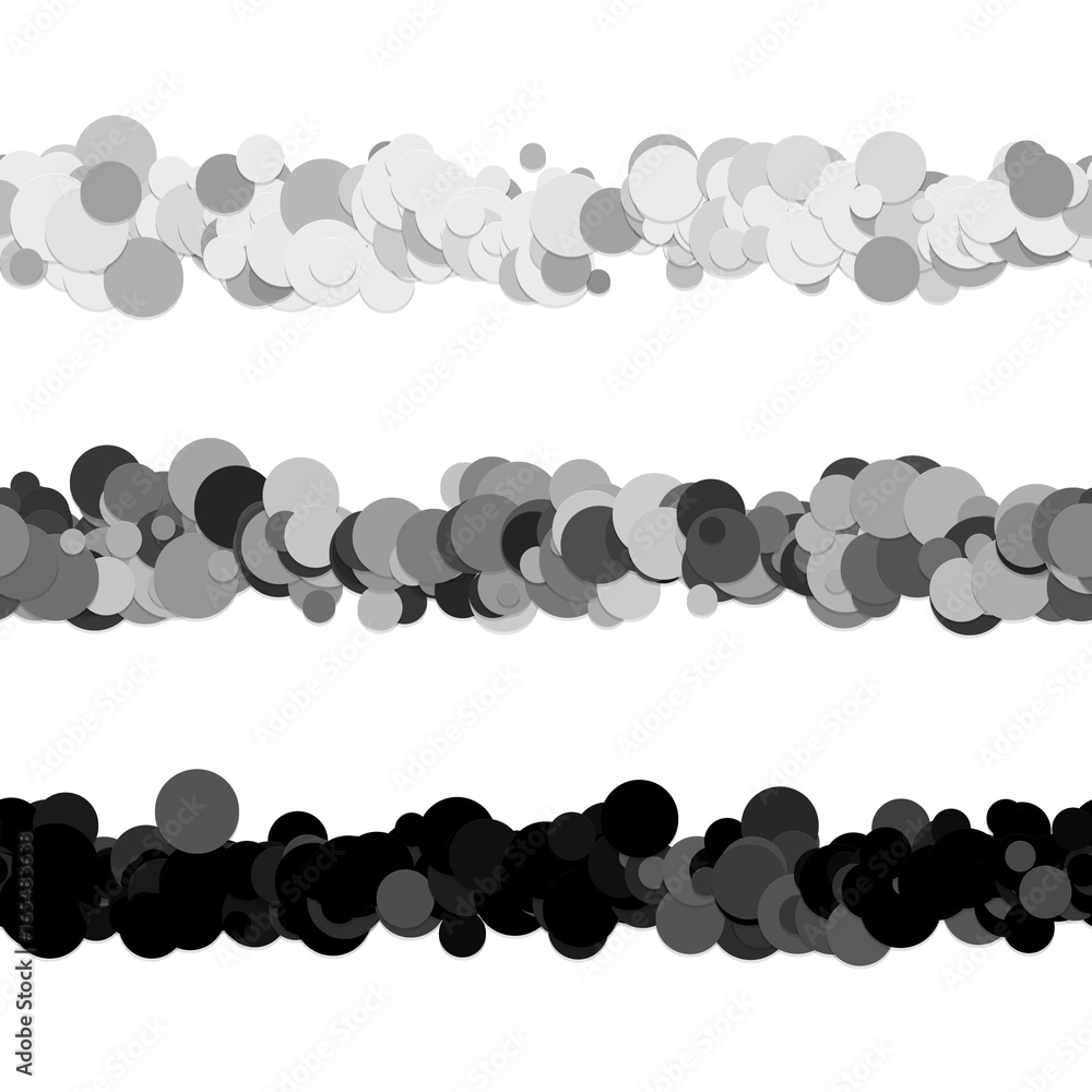 Poster Repeatable chaotic dot pattern page dividing line design set - vector graphic decoration elements from circles