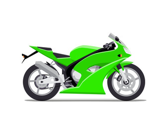 Green sports motorbike. Flat Vector Isolated on white background