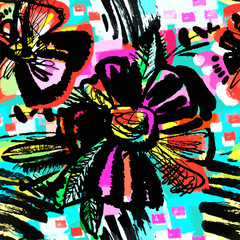 Seamless abstract floral ink hand drawn pattern