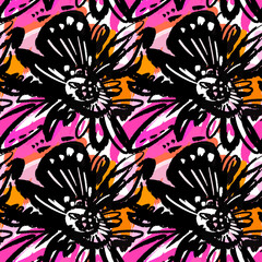 Seamless abstract floral ink hand drawn pattern