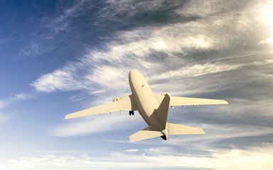 Airplane flying in the clouds