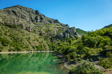 Fototapeta na wymiar Mountain and lake Panagia in Zelenogorie, Crimea