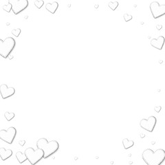 Cutout white paper hearts. Corner frame with cutout white paper hearts on white background. Vector illustration.