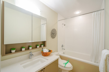 Interior design of a modern bathroom in a house hotel.