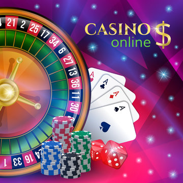 Casino banner with gambling elements.