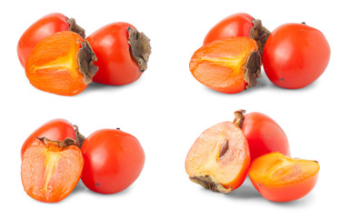 Persimmon isolated on white background. Set or collection