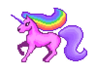 Pixel art pink unicorn