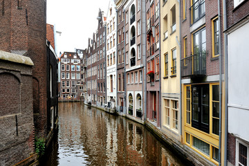 Fototapeta na wymiar Amsterdam, Holland, Europe - scenic view of the canal and buildings