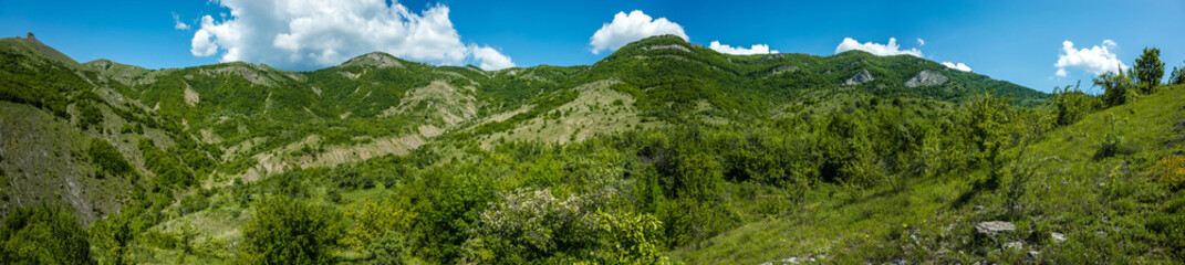 Fototapeta na wymiar Panorama of mountains in the area of the southern coast of Crimea
