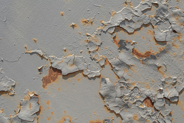 surface of rusty iron with remnants of old paint, chipped paint, grey texture, background