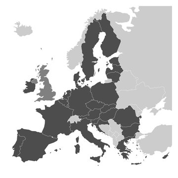 Map of Europe with dark grey EU member states and United Kingdom in different color. Vector illustration. Simplified map of European Union.