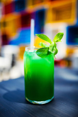 Cold lemonade with ice and mint