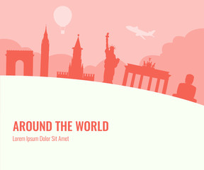 Travel composition with famous world landmarks. Travel and Tourism. Vector. Modern flat design.