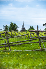 Kizhi Island, Russia. Ancient wooden religious architecture. Summer landscape