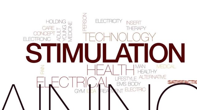 Stimulation animated word cloud, text design animation. Kinetic typography.