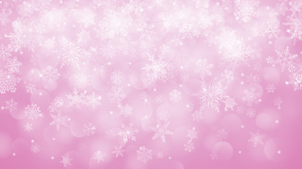 Christmas background of snowflakes with bokeh effectin pink