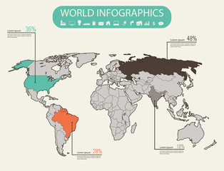 World map infographic template. All countries are selectable. Vector
