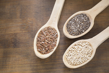 Seeds of quinoa, linseed and chia
