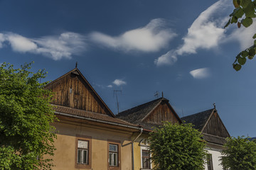Old wooden houses in Kezmarok Slovakia historical town
