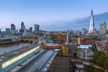 Amazing Sunset panorama from Tate modern Gallery to city of London, England, Great Britain