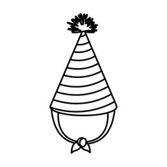 monochrome silhouette of party hat with thick lines around decoratives vector illustration