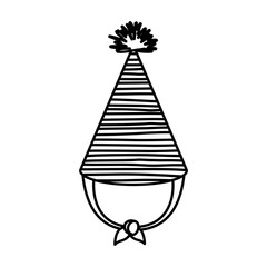 monochrome silhouette of party hat with several lines decoratives vector illustration