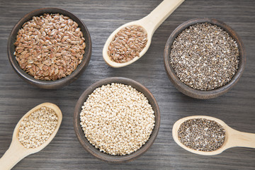 Seeds of quinoa, linseed and chia