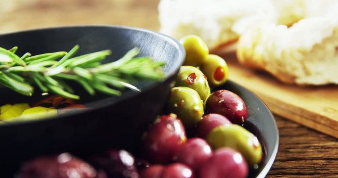 Bread, olives and rosemary