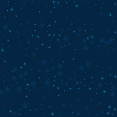 Fototapeta na wymiar Sparse glowing snow. Scatter horizontal lines with sparse glowing snow on deep blue background. Vector illustration.