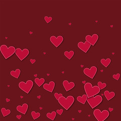 Red stitched paper hearts. Bottom gradient with red stitched paper hearts on wine red background. Vector illustration.