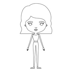 silhouette caricature skinny woman in clothes with wavy short hairstyle vector illustration