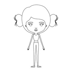 silhouette caricature skinny woman in clothes with double bun hairstyle vector illustration