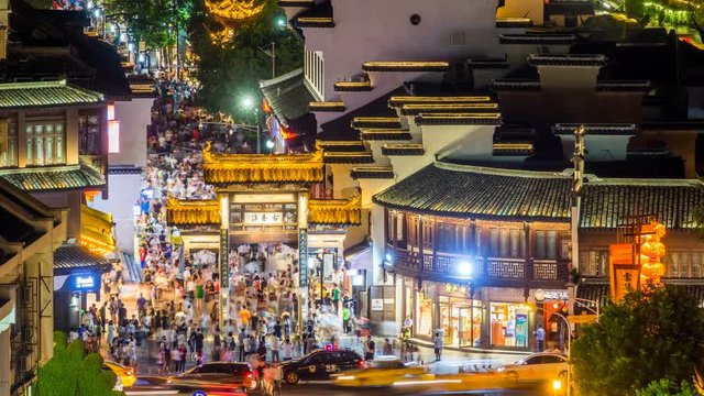 Time Lapse of Nanjing Confucius Temple scenic region and Qinhuai River at night,nanjing landmark,