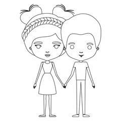 silhouette caricature thin couple of man and woman in dress holding hands vector illustration