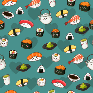 Seamless Sushi Pattern Wallpaper Background